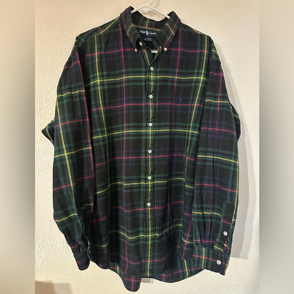Ralph Lauren Shirt Men 100% Cotton Plaid Long Sleeve Button Down Shirt VTG Sz XL